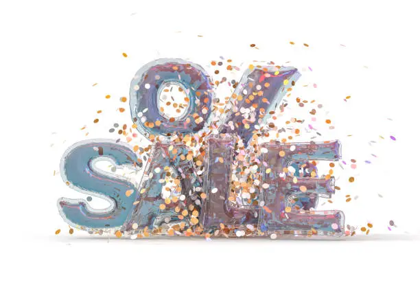 Photo of Words Sale made of inflatable balloons on white background. 3D illustration