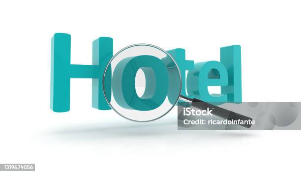 3d Hotel Magnifying Glass Stock Photo - Download Image Now - Colombia, Color Image, Communication
