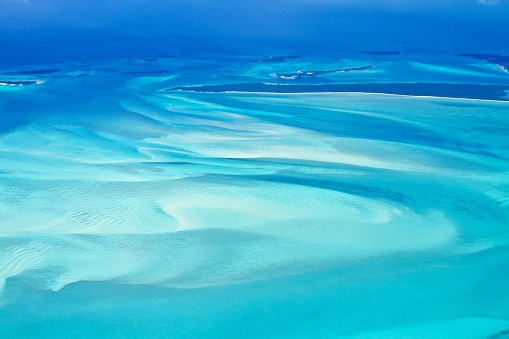 Aerial view of the Bahamas sea watercolor