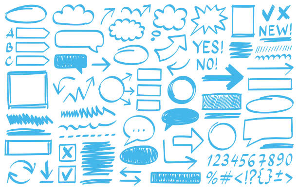 Hand drawn design elements Hand drawn design elements. Vector frames, speech bubbles, arrows and different shapes. underline illustrations stock illustrations
