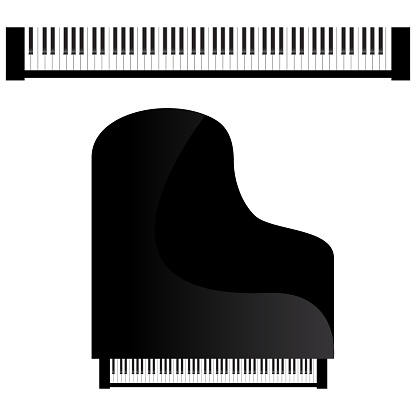 Grand piano and keyboard isolated on white. Vector illustration. Icon, sign, design element for your project.