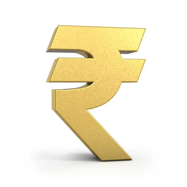 Golden Rupee Currency Icon Isolated, 3D gold Rupee symbol with white background, 3D rendering