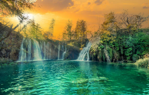 istock Plitvice National Lakes Park at sunset 1319630398