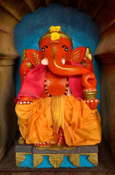 Beautiful idol of hindu god lord ganesha in temple of Wai, Maharashtra, india.