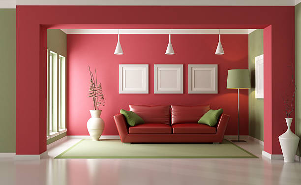 istock Red and green living room 131963382