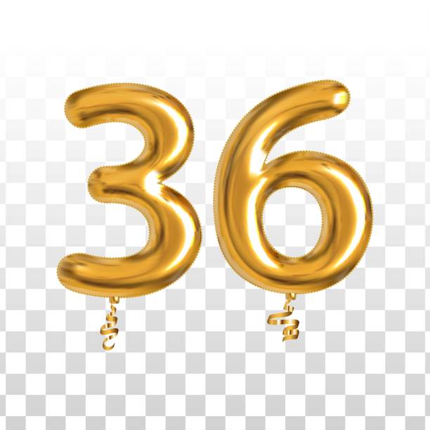 Vector realistic isolated golden balloon number of 36 for invitation decoration on the transparent background. Vector realistic isolated golden balloon number of 36 for invitation decoration on the transparent background. number 36 stock illustrations