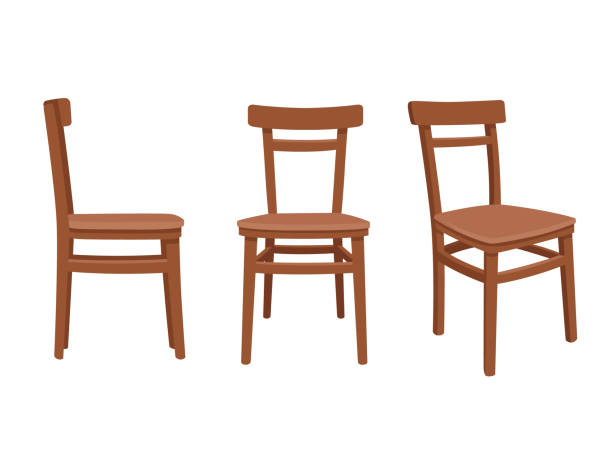 illustrations, cliparts, dessins animés et icônes de ensemble de chaises en bois pour la chaise rétro extérieure et intérieure d’utilisation sans illustration plate de vecteur de coussin d’isolement sur le fond blanc - chaise vide