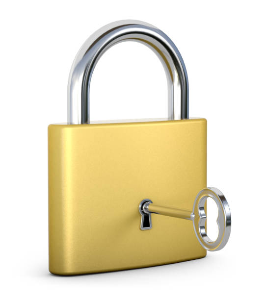 istock Golden lock with keys. 3d illustration. 1319637323