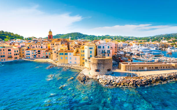View of the city of Saint-Tropez, Provence, Cote d'Azur, a popular destination for travel in Europe stock photo