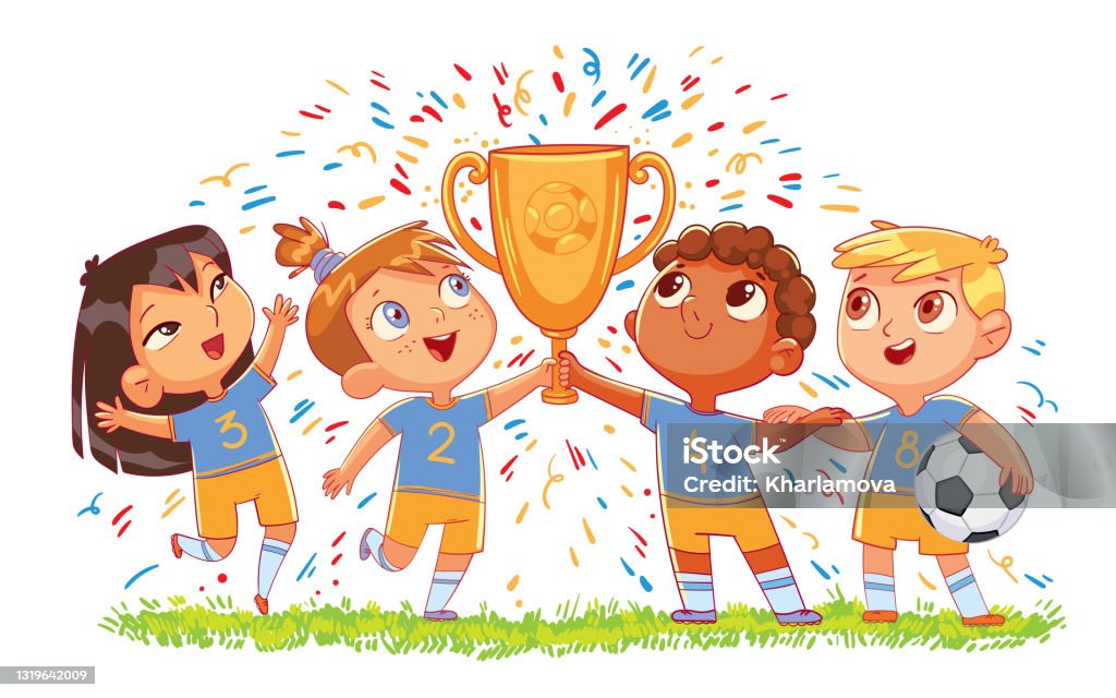 Childrens Soccer Team Hold Gold Cup Funny Cartoon Character Stock  Illustration - Download Image Now - iStock