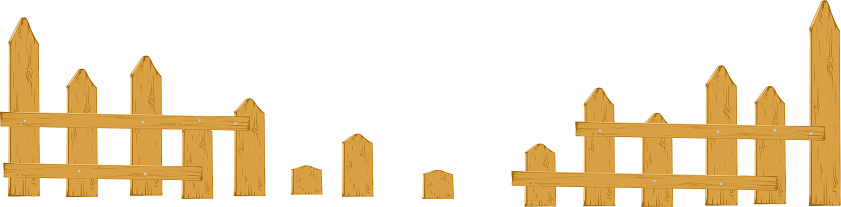 Old Wooden dilapidated Fence - Vector Illustration