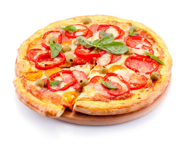 istock Slice pizza with melted cheese isolated on white background 1319646265