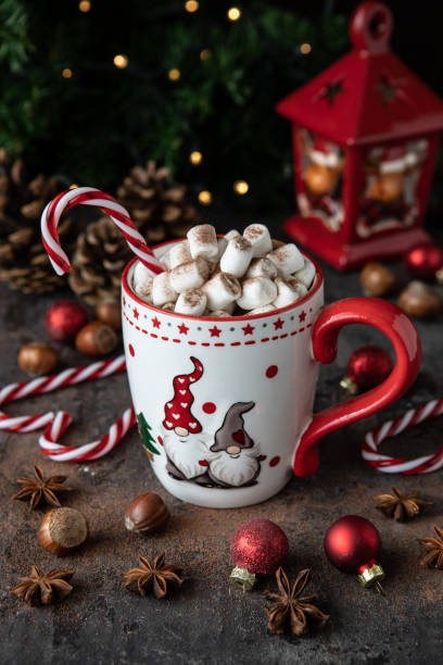 istock Christmas time composition with mug with  hot chocolate and marshmallows 1319646491