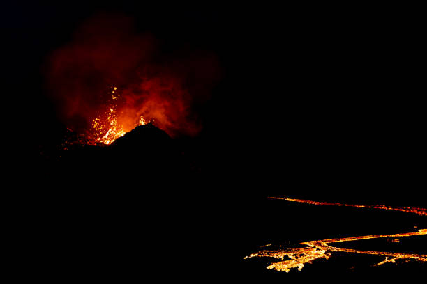 Fagradalsfjall eruption by night stock photo