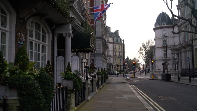 Streets Of London And Building With British Flag