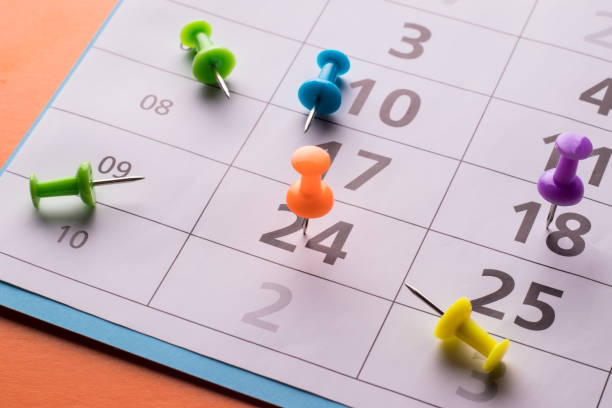 istock Calendar and colored pins. Deadline, concept 1319654808