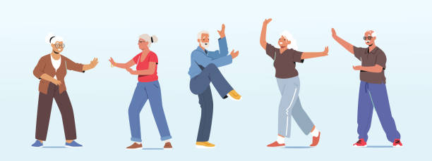 Set Seniors Make Tai Chi Exercising Outdoors. Pensioners Morning Workout at City Park, Group Classes for Elderly People Set of Senior Characters Make Tai Chi Exercising Outdoors. Pensioners Morning Workout at City Park, Group Classes for Elderly People Healthy Body, Flexibility and Wellness. Cartoon Vector Illustration qi gong stock illustrations