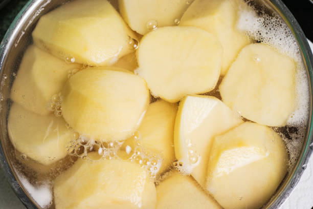 The process of cooking potatoes, top view