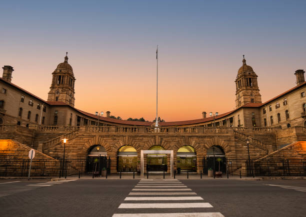 Union Building's front entrance at sunset in Pretoria South Africa Union Building's front entrance at sunset in Pretoria South Africa union buildings stock pictures, royalty-free photos & images