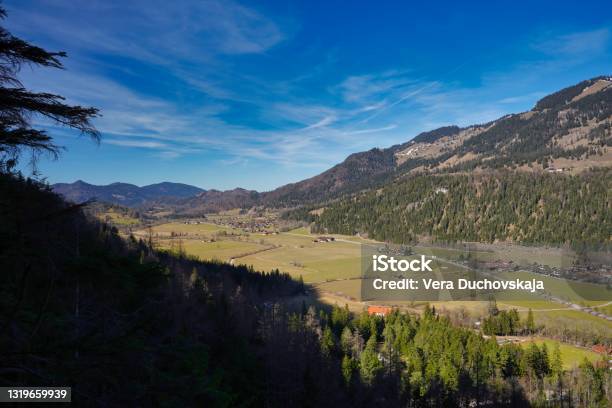 Spring Mountain View With Alpine Meadows Near Bayrischzell Town Stock Photo - Download Image Now