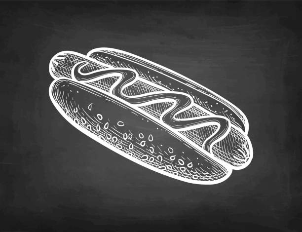 illustrations, cliparts, dessins animés et icônes de croquis de craie du hot-dog. - mustard mayonnaise condiment relish