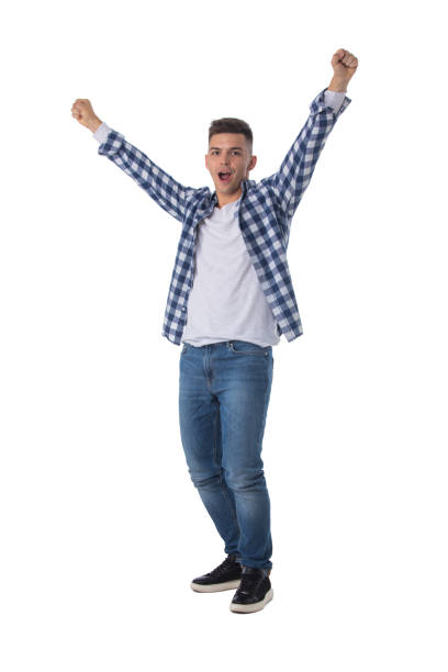 istock Portrait of man with arms raised 1319664173