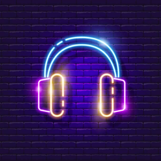 Headphones neon sign. Vector illustration for design. Audio equipment. Music concept. Headphones neon sign. Vector illustration for design. Audio equipment. Music concept dj logo stock illustrations