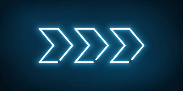 istock Vector realistic isolated neon sign of Arrow logo decoration and template covering on the blue background. 1319666122