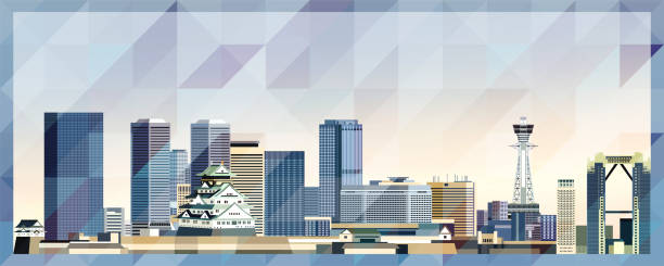 Osaka skyline vector colorful poster on beautiful triangular texture background Osaka skyline vector colorful poster on beautiful triangular texture background osaka japan stock illustrations