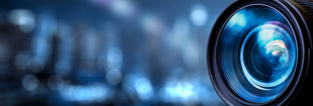 Photography camera lens. Photography camera lens with lense reflections. Professional photography equipment. web banner photos stock pictures, royalty-free photos & images