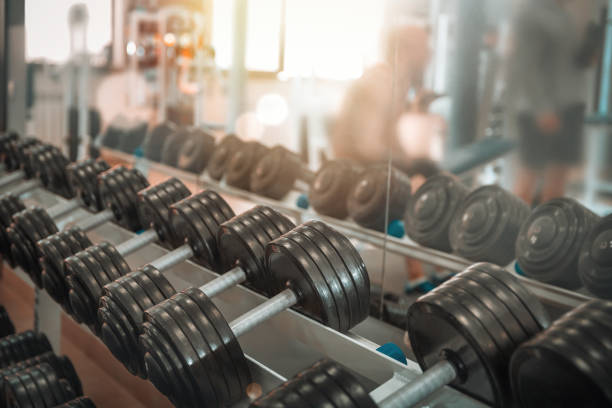 istock Rows of dumbbells in the gym 1319673633