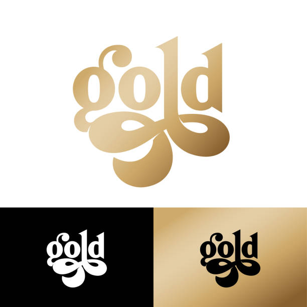Gold lettering. Beautiful gold letters with curls. Emblem for beauty industry, cosmetics, lingerie, spa, online shop. gold g stock illustrations