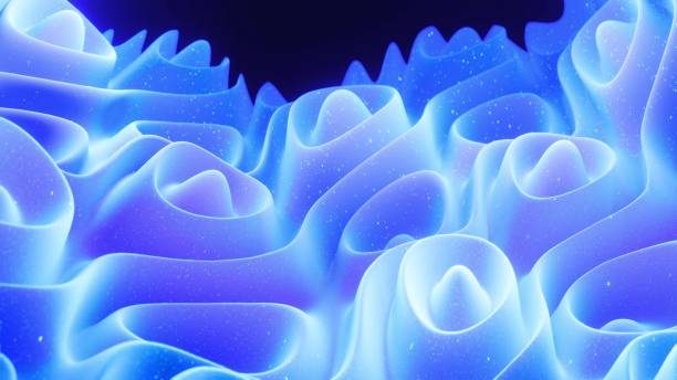 istock Abstract waves of soft blue matte material with light inner glow and glitters on surface. Abstract geometric surface like landscape or terrain, extrude or displace 3d noise. 3d render 1319677934
