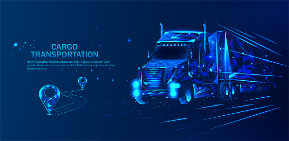 Truck. Logistics and distribution vector color wireframe mesh.Logistics low poly art illustration.Vehicle, transport delivery, cargo logistics concept. Freight transport, international delivery.