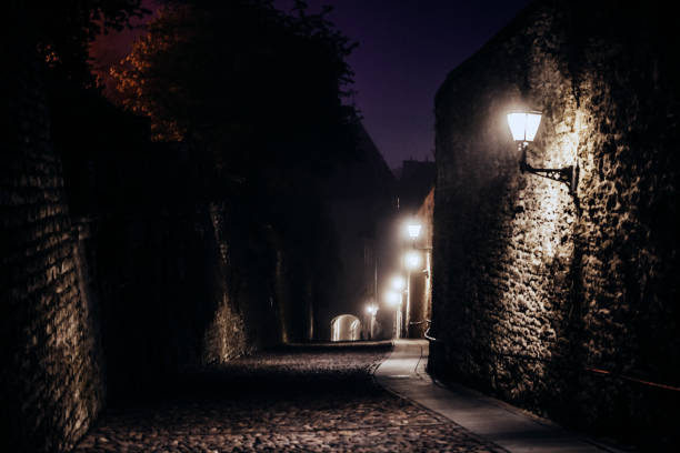 Foggy street in old town district. Tallinn, Estonia