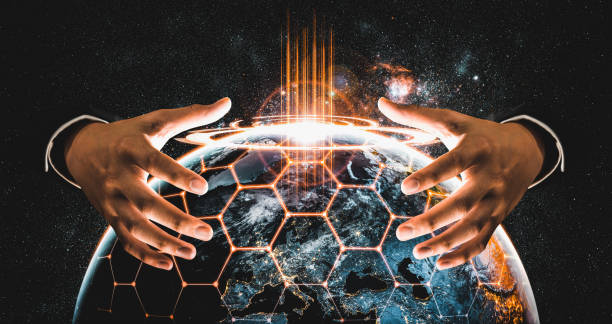 istock Global network connection covering earth with link of innovative perception 1319683199