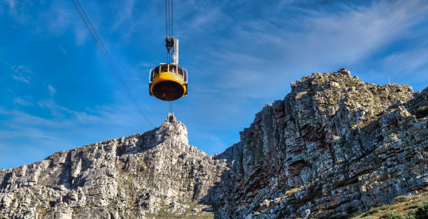 istock Table mountain cable car with a dynamic perspective view towards the top cable way station - Great outdoors adventure travel destination, Cape Town, South Africa 1319685138