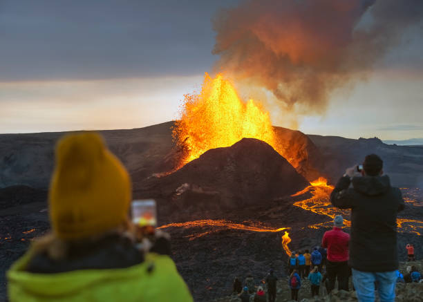 istock Hike to volcanic eruption in Iceland 1319688419