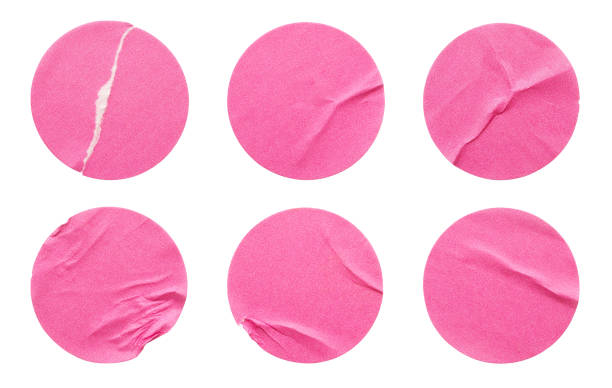 istock Blank pink round adhesive paper sticker label set collection isolated on white background 1319694150