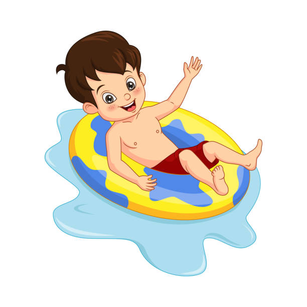 illustrations, cliparts, dessins animés et icônes de garçon mignon flottant sur l’anneau gonflable - swimming pool child swimming buoy