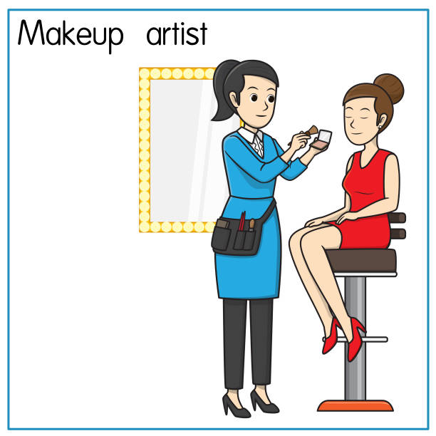 ilustrações de stock, clip art, desenhos animados e ícones de vector illustration of makeup artist, beauty advisor isolated on white background. jobs and occupations concept. cartoon characters. education and school kids coloring page, printable, activity, worksheet, flashcard. - store make up cosmetics teenage girls