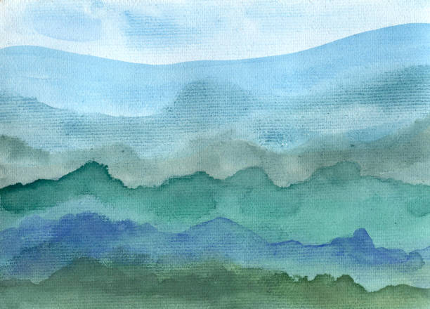 istock Watercolor paint abstract mountain and sky background on canvas. Blue and gray spot texture. Backdrop of spots for packaging and web 1319697131