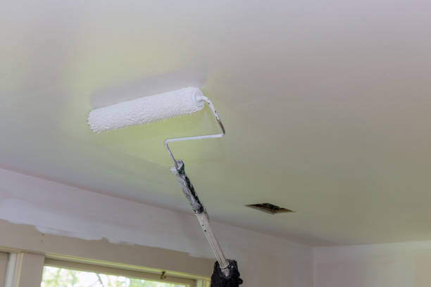 istock Rear view of painter paints the ceiling with a roller 1319704513