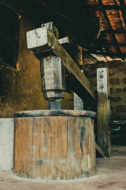 istock Ancient wooden hand pounded beaten rice machine , Mangalore, India 1319706576