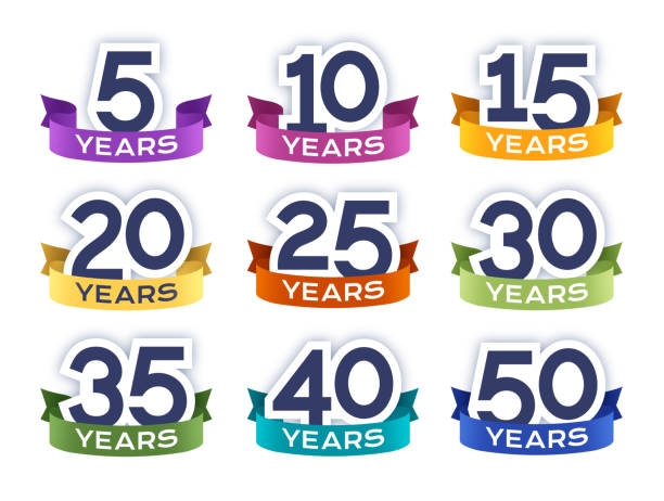 Anniversary Celebration Year Numbers Anniversary year celebration numbers badges symbols on white background. 10 year anniversary celebration stock illustrations