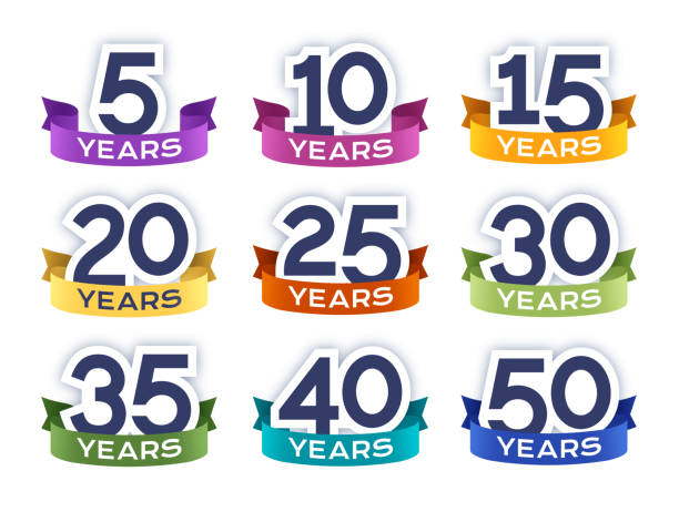 Anniversary Celebration Year Numbers Anniversary year celebration numbers badges symbols on white background. 10th anniversary stock illustrations