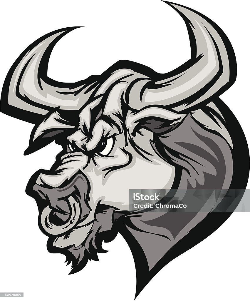 Bull Longhorn mascotte testa vettoriale Fumetto - arte vettoriale royalty-free di Animale