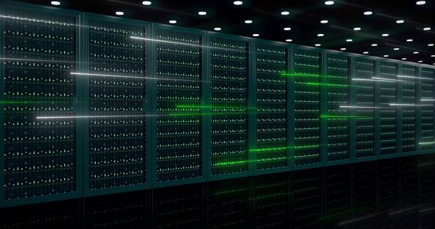 istock Powerful servers sit behind glass panels in a server room of a data center or ISP 1319716757