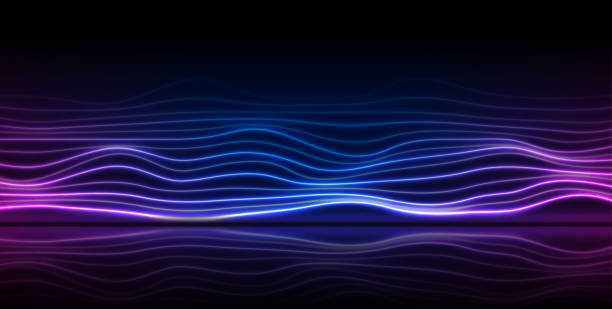 ilustrações, clipart, desenhos animados e ícones de azul roxo neon ondas fundo de tecnologia abstrata - luz ultravioleta eletromagnético