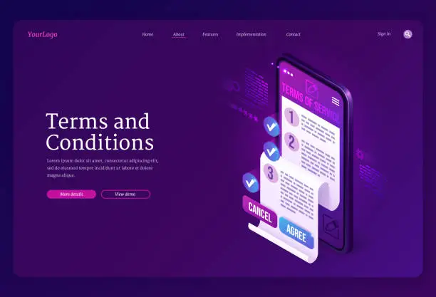 Vector illustration of Terms and conditions isometric landing page banner